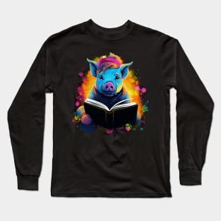 Pot-Bellied Pig Reads Book Long Sleeve T-Shirt